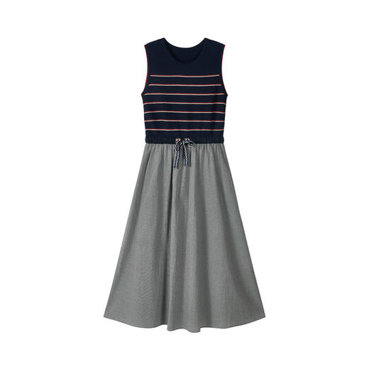 谜底条纹拼接连衣裙无袖2026夏季新品学院风腰部抽绳女262ML0679 商品图4