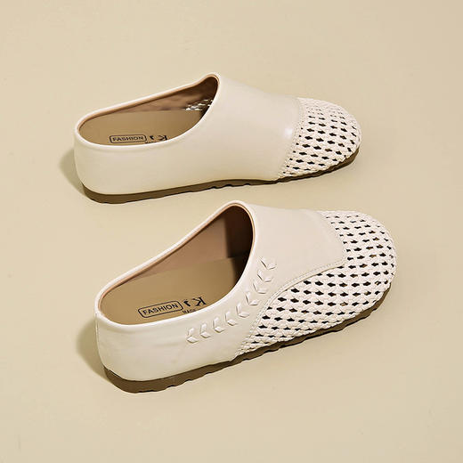 【板嫣 镂空编织包头半拖鞋】舒适亲肤面料 透气编织 耐磨防滑橡胶鞋底  5cm视觉增高 日常外穿必备！ 商品图6