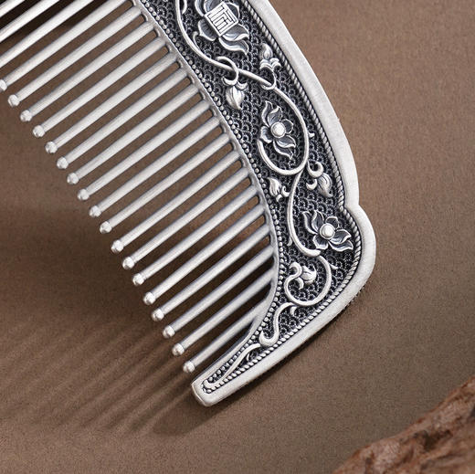 子佩集【满池娇】银S999梳子【HSSZ006】双色原创作品莲花卷草纹2601 商品图4