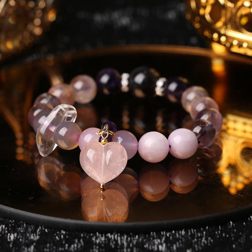 【祈愿吉品】「心悦」粉水晶爱心紫水晶手链 商品图0