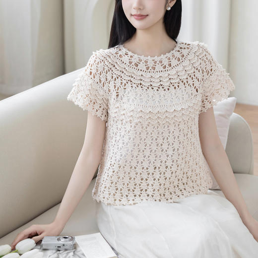 苏苏姐家奶油圆育克套头短袖手工diy钩针棉线亚麻毛线团材料包 商品图2