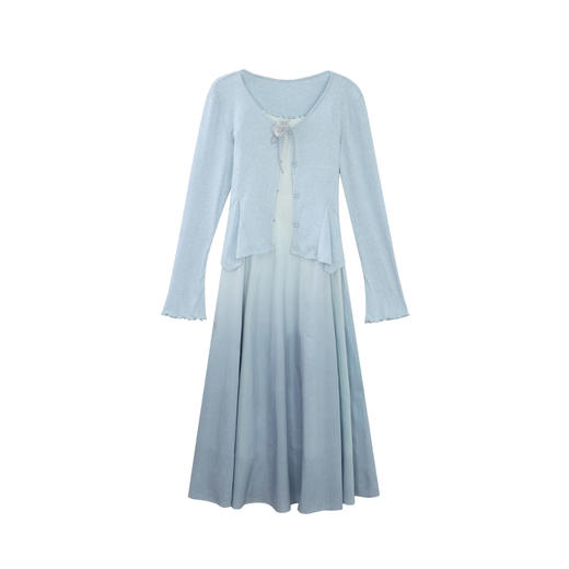 鹿向南「雾蓝絮语」法式浪漫甜美短袖连衣裙女夏新款气质渐变长裙 商品图4