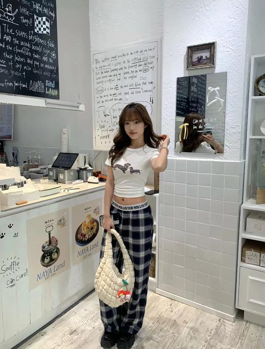 F032360水洗磨毛挺阔有型格纹字母织带休闲长裤睡裤 商品图10