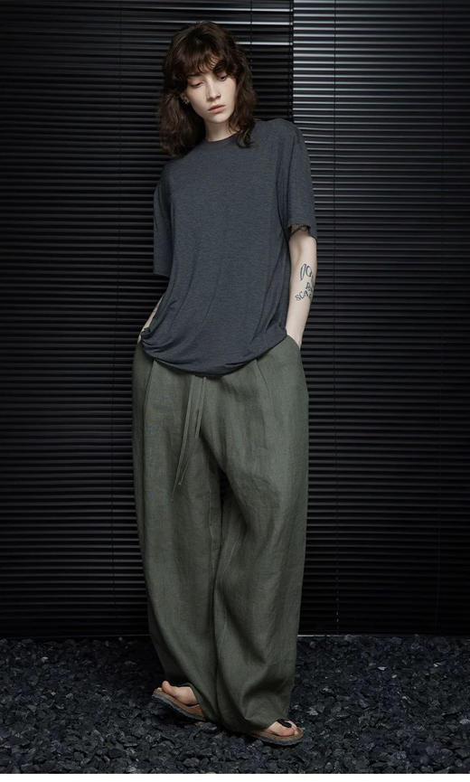 进阶老钱风松针绿苎麻阔腿裤 商品图2