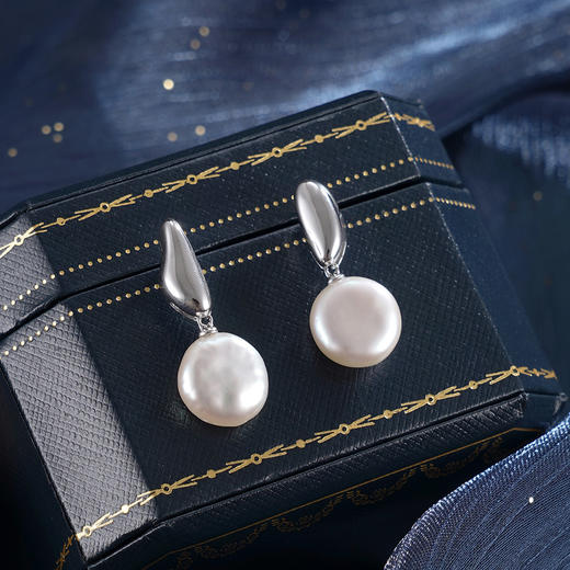 子佩集【月华诗韵】银S925珍珠惜王妃耳钉【SPE0570009】12mm巴洛克扁珠2601 商品图0
