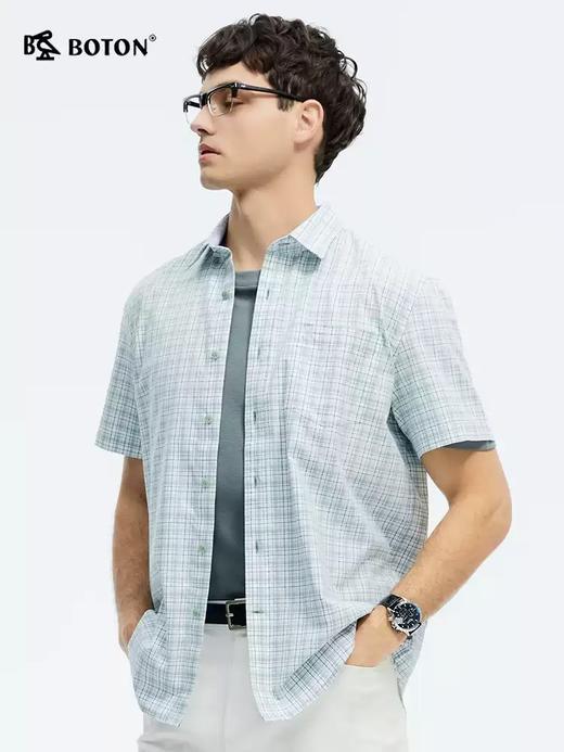 波顿夏季男士蓝绿白格短袖衬衫｜清爽配色，透气相伴MS103225 商品图3