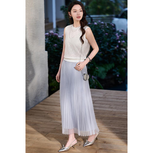 三宅褶皱钢琴裙 轻盈飘逸 米思阳2026春季高级感优雅高腰网纱百褶半身裙女1088 商品图6