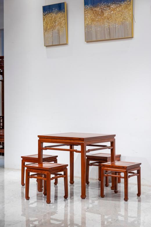 红桥红  家具严选  缅甸花梨（大果紫檀）【88马蹄腿带束腰 休闲桌 五件套】 商品图1