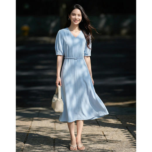 米思阳2026春夏新款时尚简约V领连衣裙收腰职场通勤裙子女士1735/1039 商品图5