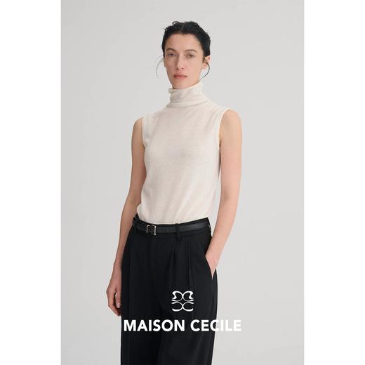 MC两色|桑蚕丝羊毛高领设计感卷边优雅无袖叠穿上衣MAISON CECILE 商品图4