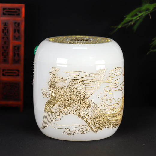 骨灰坛琉璃白玉龙凤骨灰桶骨灰坛 商品图1
