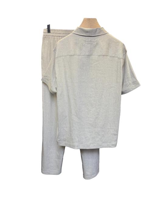 男款麻料短袖衬衫长裤套装zh 商品图1