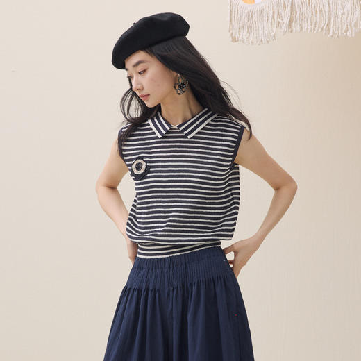 谜底针织衫无袖2026夏季新品H型老钱风polo领质感毛衣女262MZ0776 商品图1