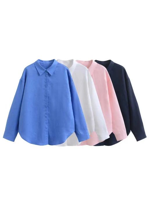 F032372轻盈挺括舒爽有型静奢老钱风双门襟设计亚麻衬衫 商品图0