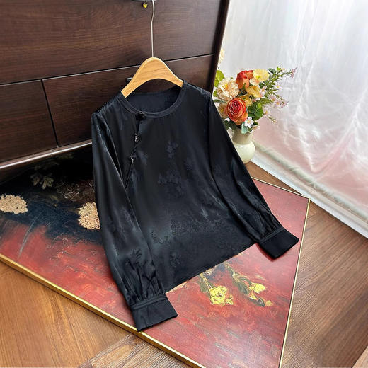 丁摩 新中式斜襟衬衫春季新款高端人丝提花复古国风百搭衬衣上衣6ZF-3235 商品图2