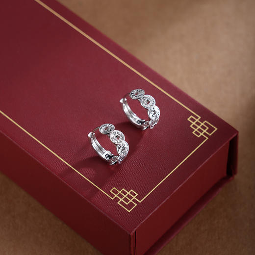 子佩集【五路财源】银S925耳环【FYE-1462100E】时尚五钱币扣环圆圈2601 商品图1