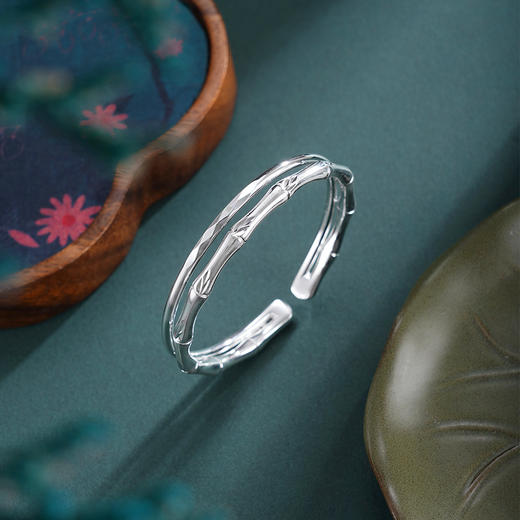 子佩集【竹福清欢】银S999手镯【YHSZ0143】双圈竹节拉彩2601 商品图1