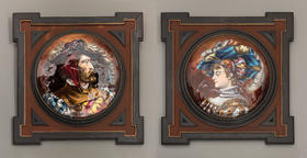 独角鹿西洋古董19世纪法国珐琅宗师保罗·索耶签名创作出品巨幅铜胎画珐琅肖像挂屏对