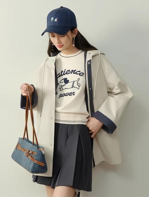 开心果风衣撞色连帽风衣春秋休闲工装一手长外套 商品图8