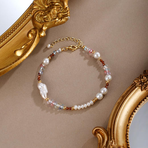 子佩集【虹落星渊】银S925珍珠惜王妃手链【SGB0680001】5.5mm大珠巴洛克镀金2601 商品图3