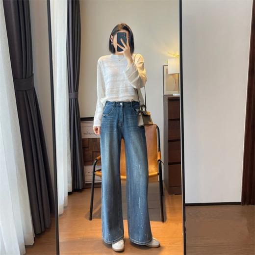 【春日蓝调】超美流星闪钻！2026显腿长直筒阔腿牛仔裤柔软高腰显瘦百搭随性长裤女款！ 商品图0