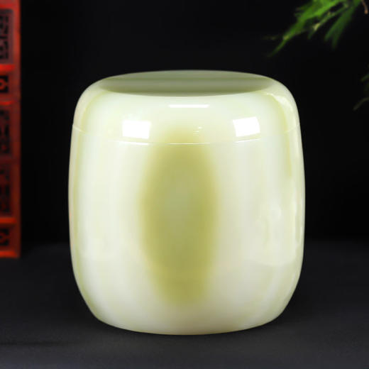 骨灰坛天然玉石阿富汗青白玉骨灰桶骨灰坛22.5*23cm 商品图0