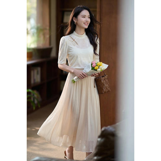 米思阳2026春夏新款气质优雅国风提花钉珠装饰百搭T恤女1115/1156 商品图4