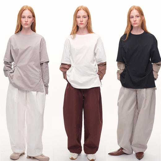 UMILAB｜幻觉*层次叠穿 100%棉撞色拼接衬衫袖假两件T恤T796V 商品图1