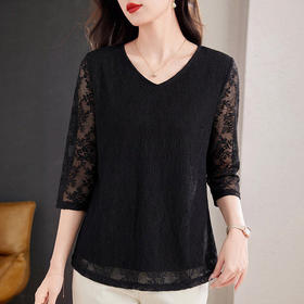 七分袖蕾丝上衣女装2026新款早春大码宽松显瘦洋气小衫中袖打底衫