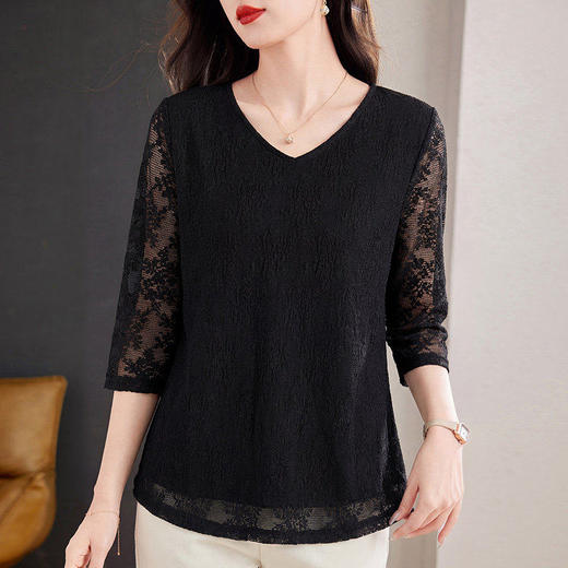 七分袖蕾丝上衣女装2026新款早春大码宽松显瘦洋气小衫中袖打底衫 商品图0