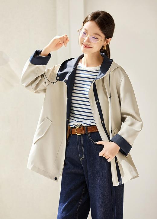 开心果风衣撞色连帽风衣春秋休闲工装一手长外套 商品图6