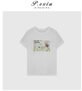 03-4潘依绣丁丁宠粉小清新趣味印花宽松圆领短袖T恤 Q3536