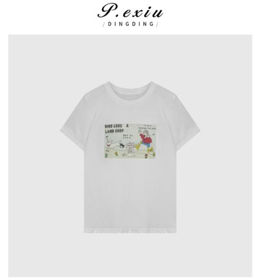 03-4潘依绣丁丁宠粉小清新趣味印花宽松圆领短袖T恤 Q3536 商品图0