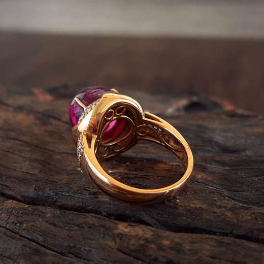 【天然正品】AU750玫瑰金镶钻镶天然近5克拉卢比来碧玺猫眼戒指13号（戒圈可改）280226NJS72 商品图5