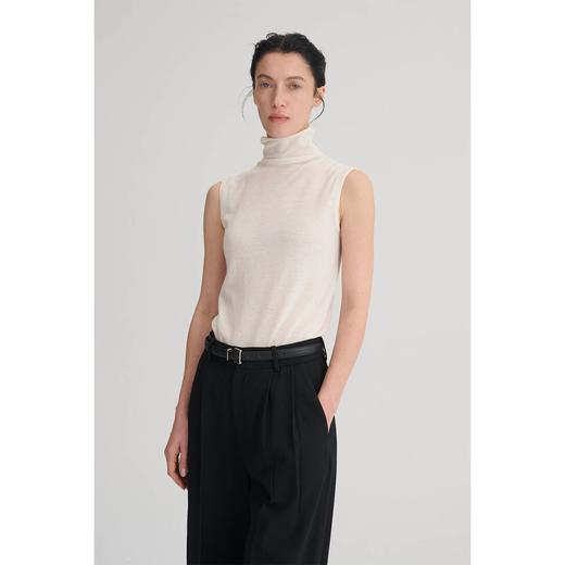 MC两色|桑蚕丝羊毛高领设计感卷边优雅无袖叠穿上衣MAISON CECILE 商品图0