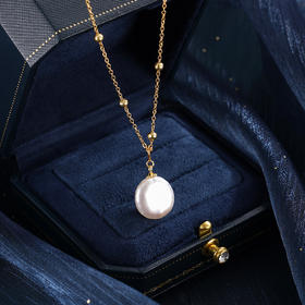 子佩集【月华珠露】银S925珍珠惜王妃项链【SGN0610002】13mm珠镀金巴洛克扁珠2601