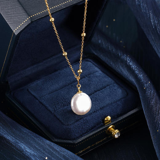 子佩集【月华珠露】银S925珍珠惜王妃项链【SGN0610002】13mm珠镀金巴洛克扁珠2601 商品图0