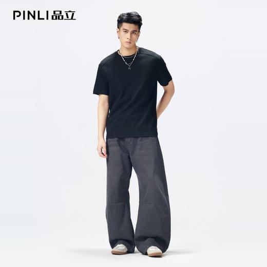 PINLI品立2026夏季新款青年圆领落肩袖纯色百搭短袖T恤上衣潮牌男GD262111042 商品图1
