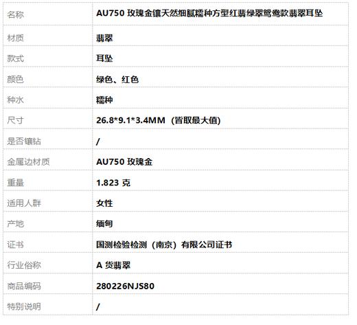 【天然正品】A货翡翠AU750玫瑰金镶天然细腻糯种方型红翡绿翠鸳鸯款翡翠耳坠280226NJS80 商品图6