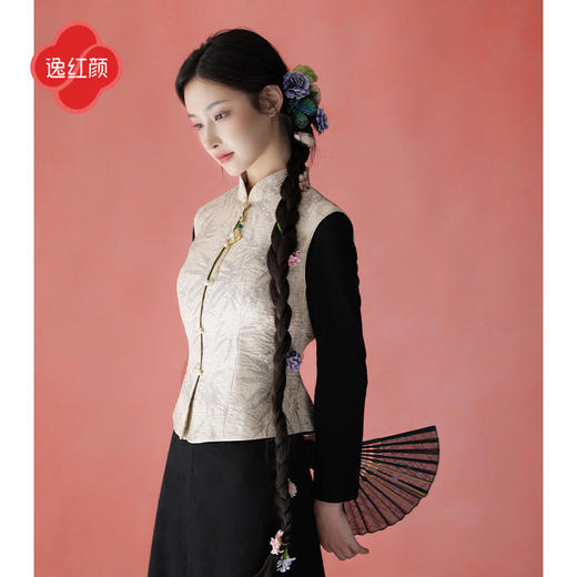 逸红颜《思淼》2026早春款金竹提花织锦缎新中式收腰马夹外套女 商品图3
