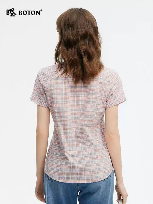 波顿夏季女士温柔格纹｜夏日薄款短袖衬衫女 亲肤透气翻领上衣LS066225 商品图3