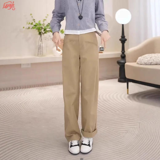 丁摩 香蕉裤女春季新款高腰后松紧休闲西装裤窄版弯刀阔腿裤6ZF-2608 商品图4