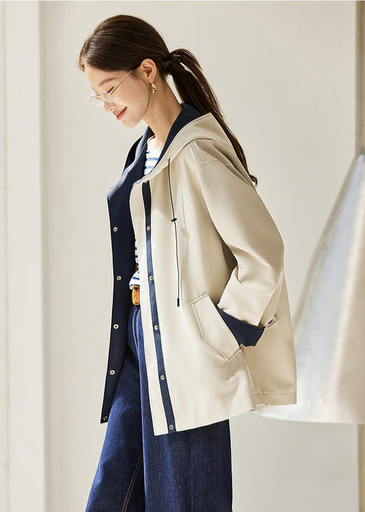 开心果风衣撞色连帽风衣春秋休闲工装一手长外套 商品图1