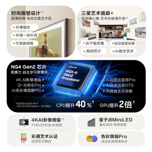 三星Frame画壁艺术电视 LS03F 系列 miniLED AI电视 144Hz 量子点 一级能效65英寸 QA65LS03FAJXXZ 商品图1