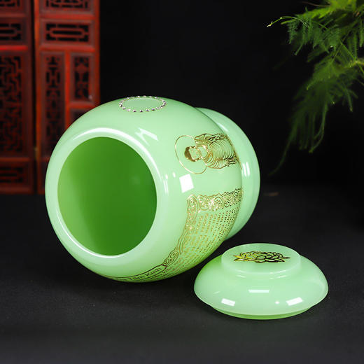 骨灰坛绿琉璃地藏王菩萨心经骨灰桶骨灰坛18*23cm 商品图1