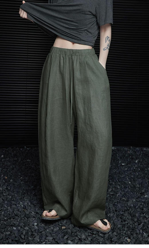 进阶老钱风松针绿苎麻阔腿裤 商品图1