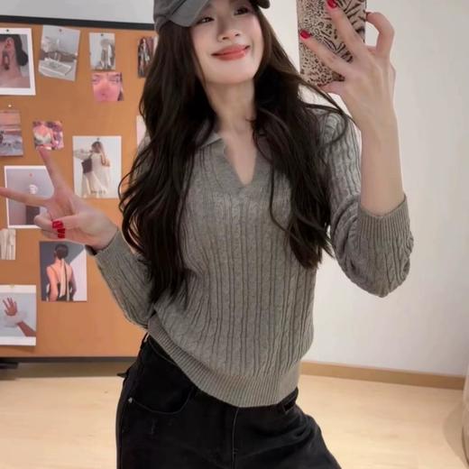 【3-5天发货】春夏打底衫 老钱风拉夫绞花polo领针织衫 商品图6