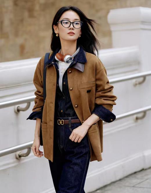 雅莹巴恩风纯皮翻领仿麂皮宽松夹克外套 商品图2