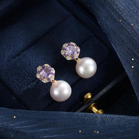 子佩集【紫宸瑶光】银S925珍珠惜王妃耳钉【MLEH021】10mm珠镀金紫锆石2601