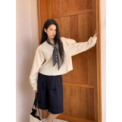 雀说【送苎麻丝巾】春款女装圆领长袖衬衣气质女式衬衫上衣ALW258112 商品图0